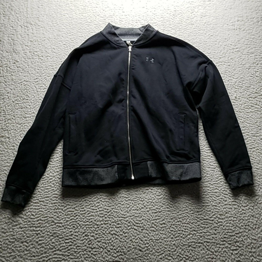 Under Armour Threadborne Track Jacket Mens XL Black Full Zip Fleece Lined Logo